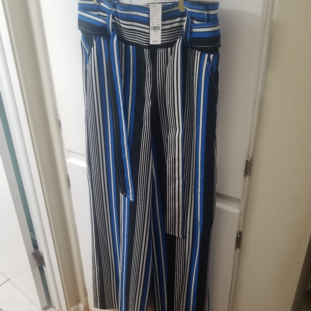 Stripe blue white and black pants With a  Belt.